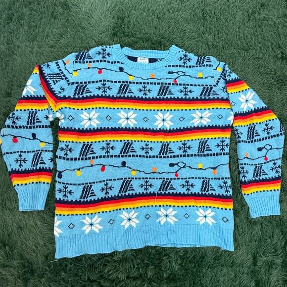 Aldi Gear Sweater Mens XL Blue Crew Neck Long Sleeves Ugly Christmas Pullover - Picture 2 of 10